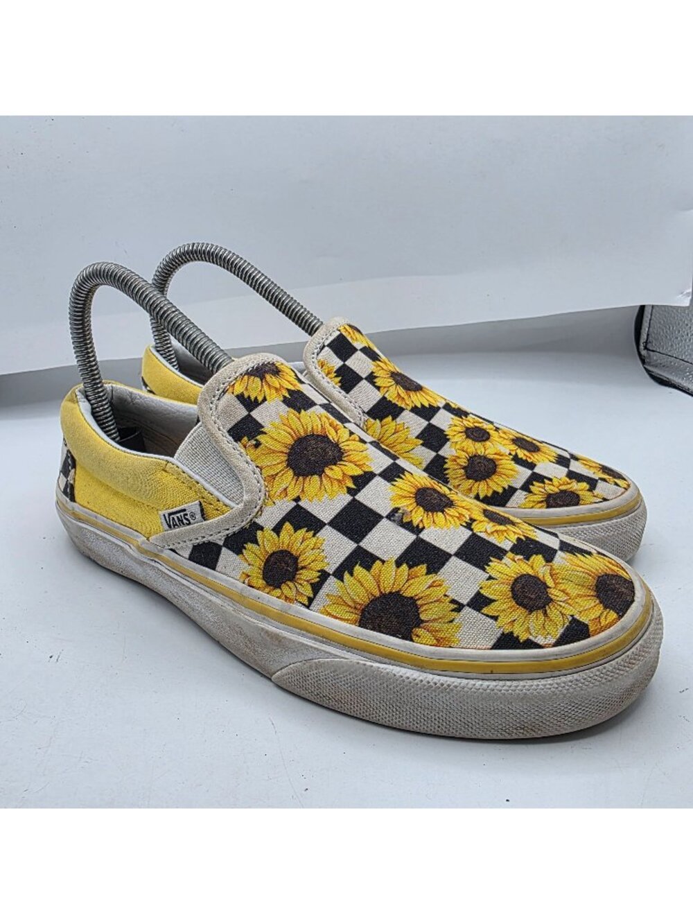 Vans Asher Sunflowers Womens Size 6.5 Yellow White Sneaker Shoes Checkered Skate